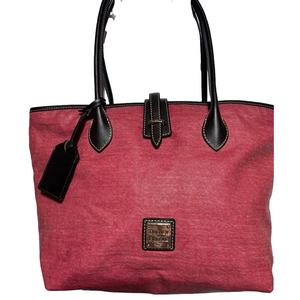 Dooney & Bourke Cindi Shopper Tote Red Canvas Brown Leather Trim